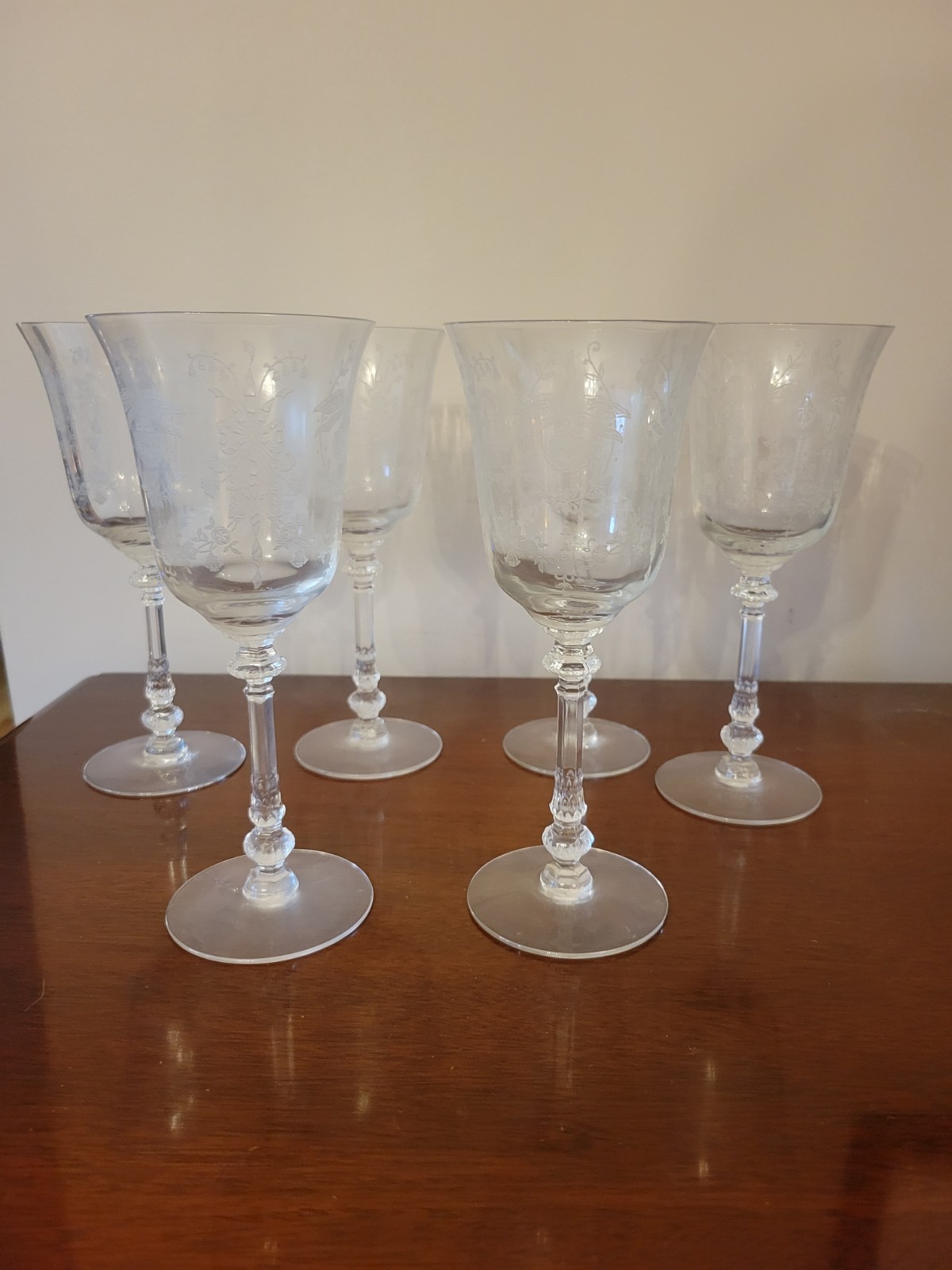 Vintage Heisey Crystal ORCHID Water Goblets 8 1/4 in. # 5025 Set of 6