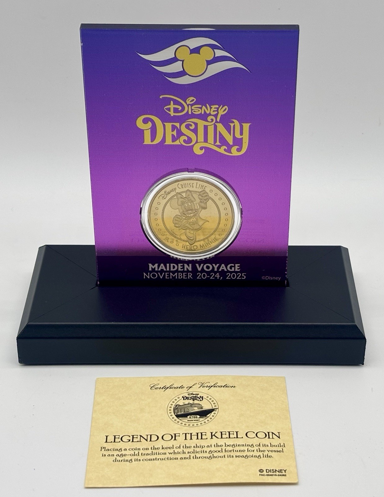 Disney Destiny Maiden Voyage 2025 Keel Coin Hero Minnie Display COA Cruise Line