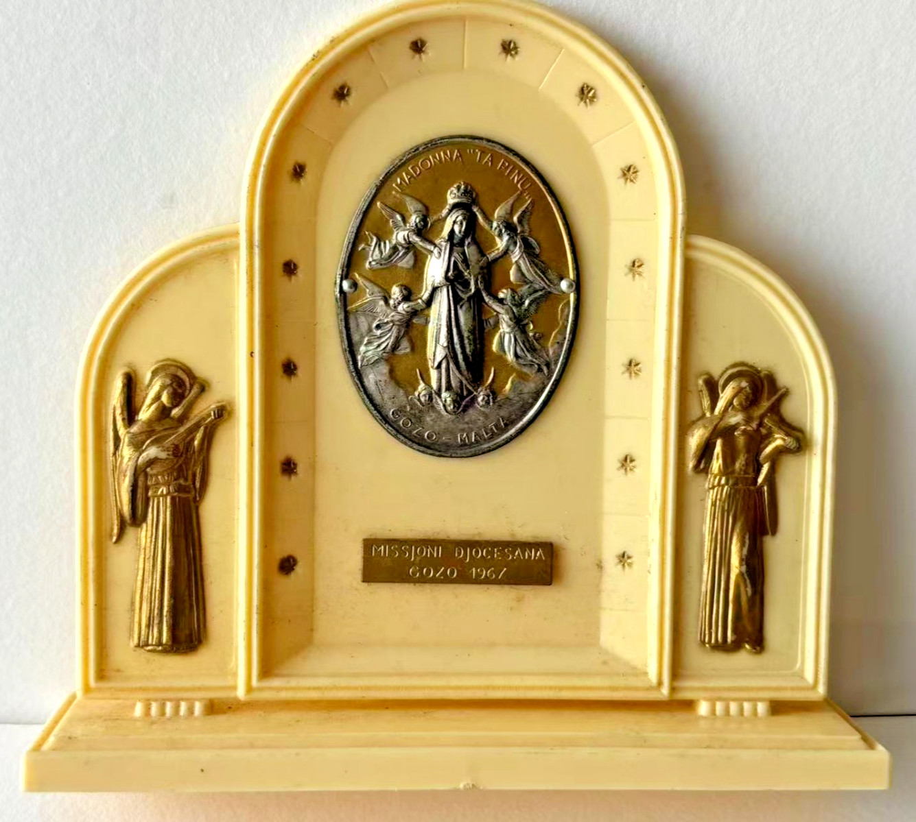 Vintage 1967 Ta\' Pinu Madonna Shrine Plaque Gozo Malta Catholic Religious