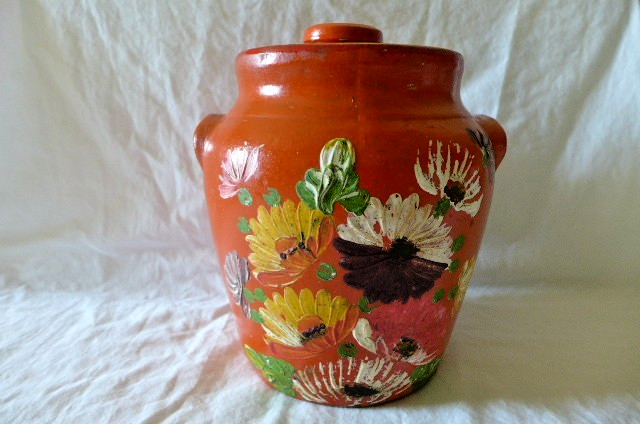 Vintage 1930’s Ransburg Pottery Red/Burnt Orange Hand Painted Cookie Jar Large