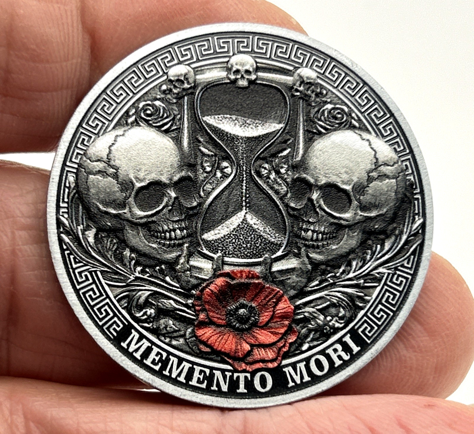 Memento Mori Skull & Roses Lucky 3D Pocket Piece Coin