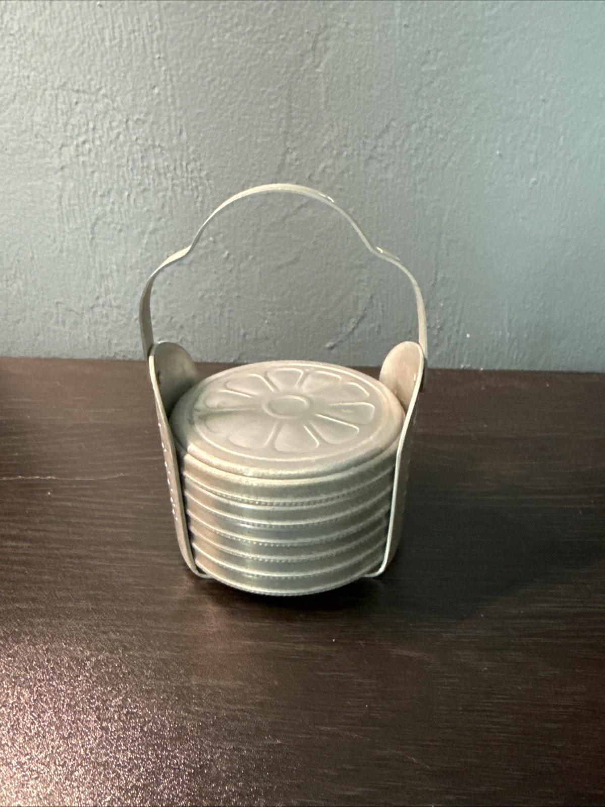 Vintage Aluminum Daisy Coaster Set 