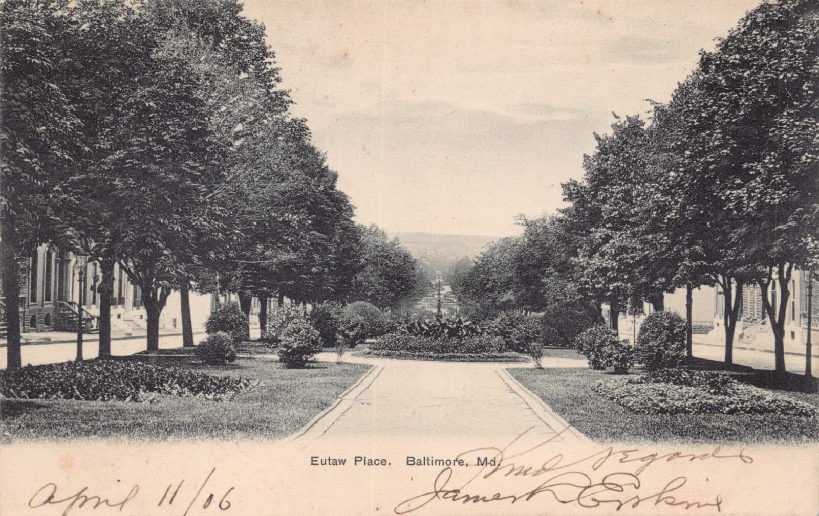 Eutaw Place Baltimore Maryland Undivided Back Posted 1906 Vtg Postcard CP346