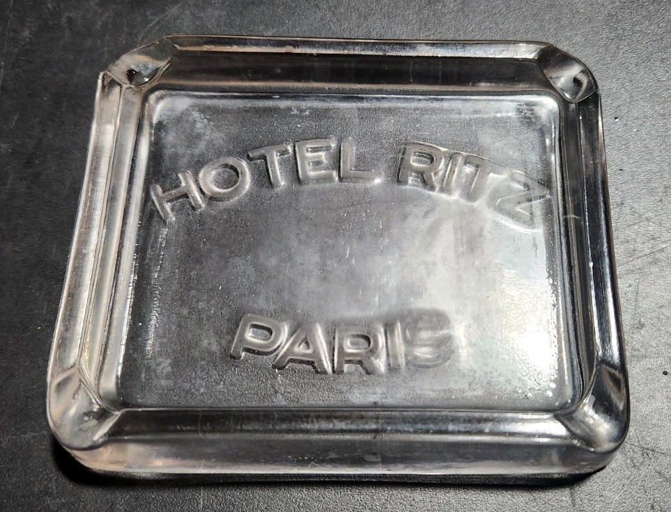 VTG Clear Glass Hotel Ritz Paris Ash Tray Soap Dish Classic 1930's Art Deco