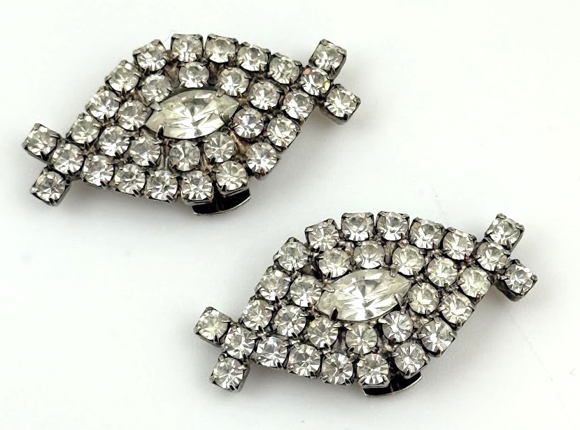 Bluette France Clear Rhinestone Marquise Silver Tone Shoe Clips Vintage