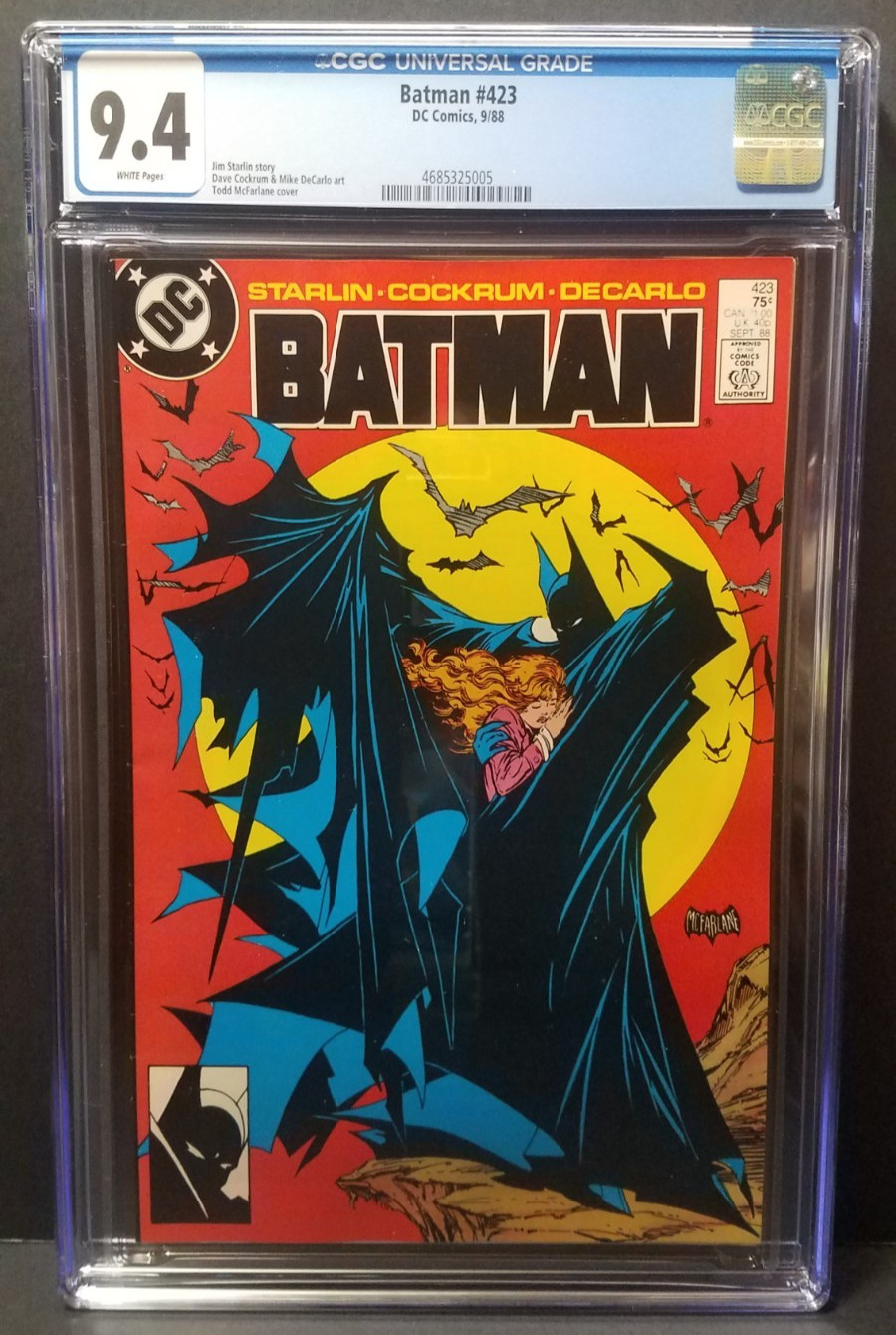 BATMAN #423 DC 1988 CGC 9.4 CLASSIC TODD MCFARLANE CAPE COVER WHITE PAGES