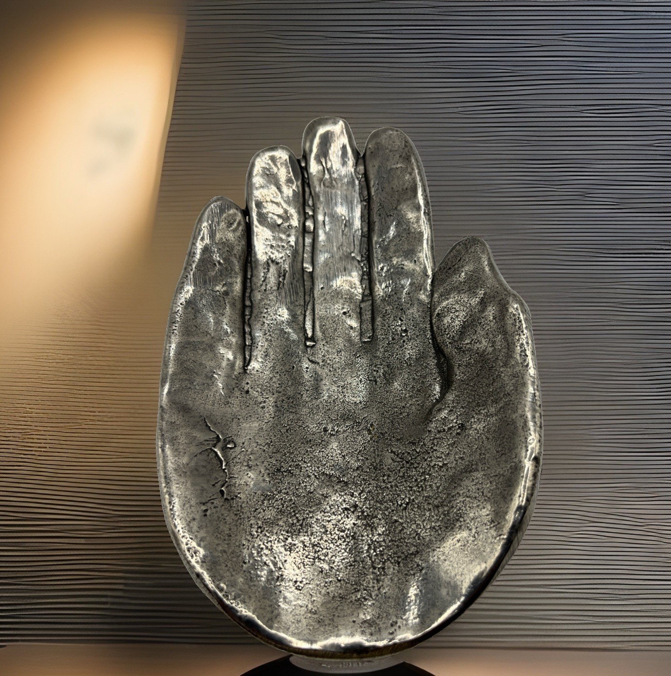 VTG Patrick Meyer Brutalist Pewter Hand Catchall Dish Signed USA Sticker MCM Art