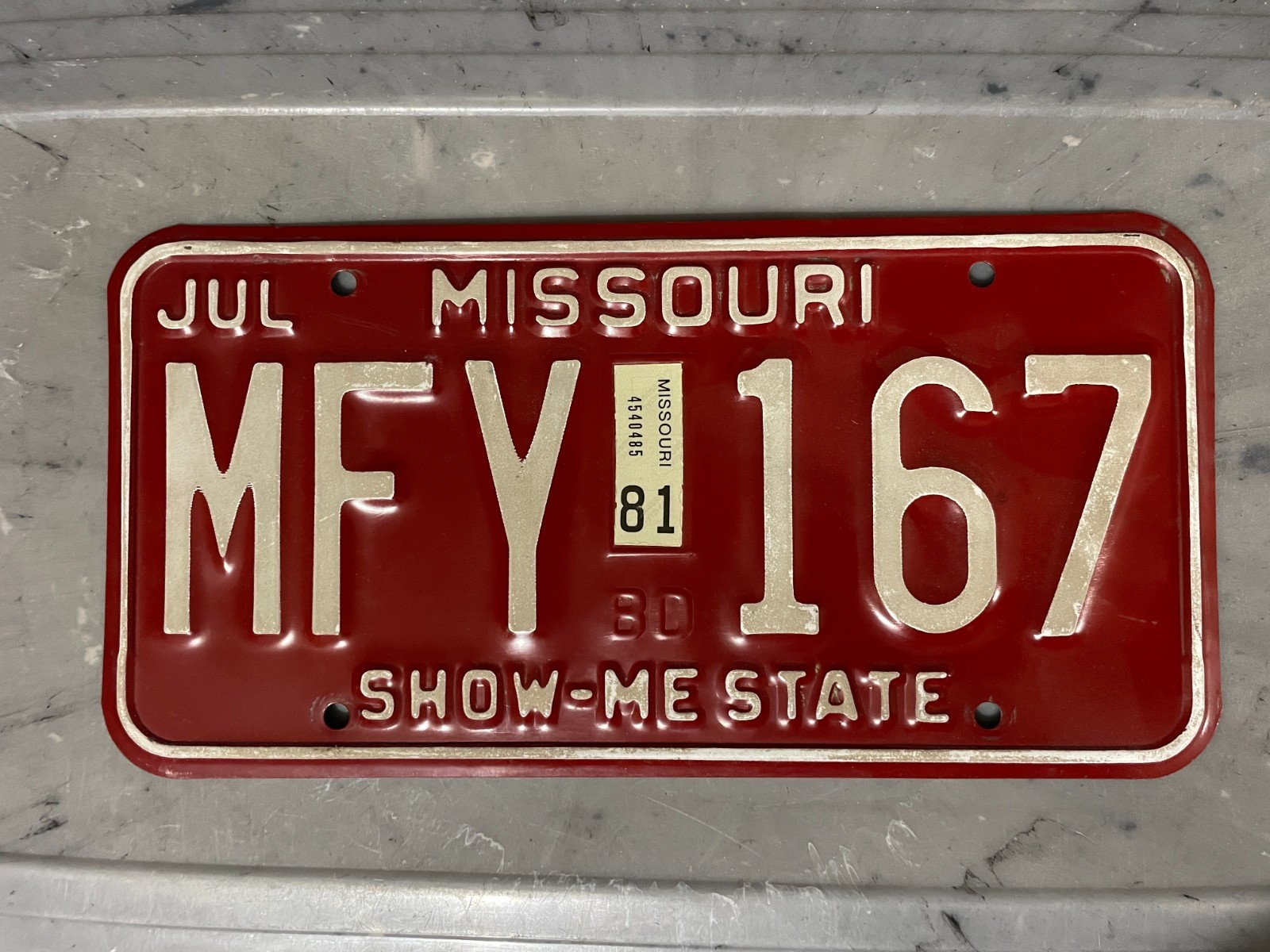 1981 Missouri License Plate 81 July MFY 167 1981 Missouri License Plate 81 July MFY 167