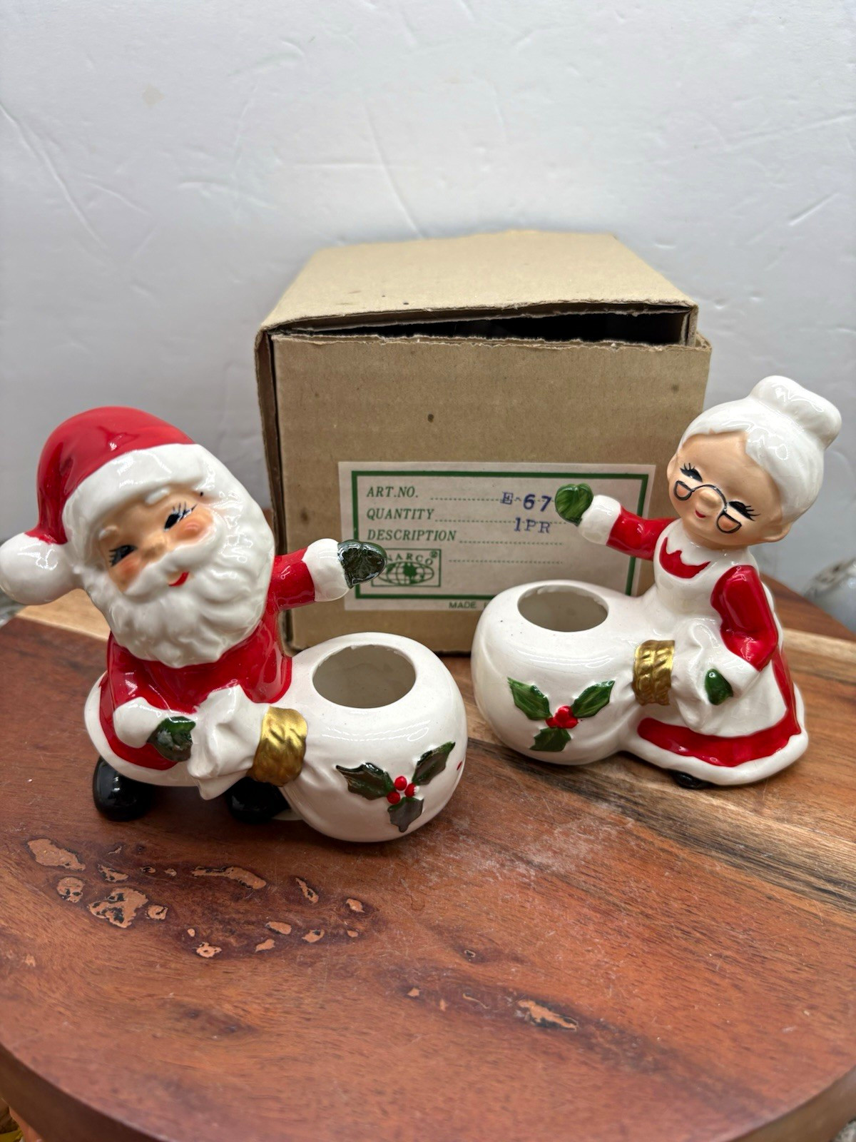 Vtg Inarco Santa & Mrs. Claus Candle Holders Japan NIB Christmas