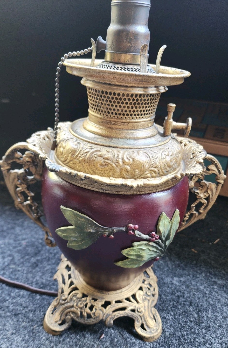 Antique Victorian Bradley & Hubbard Oil Lamp Ornate Base  No Globe, Electrified 