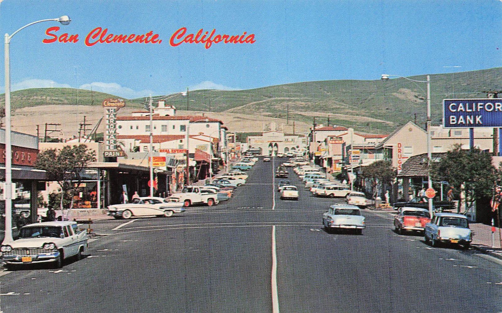 San Clemente CA California Main Street Avenida Del Mar Vtg Postcard I59