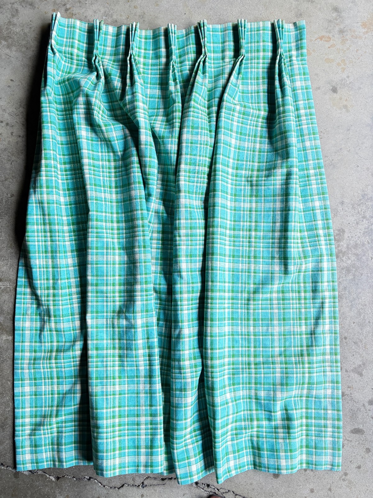 VTG 1950s-60s Pinch Pleat Curtains Blue Green Plaid 50x33 VTG 1950s-60s Pinch Pleat Curtains Blue Green Plaid 50x33