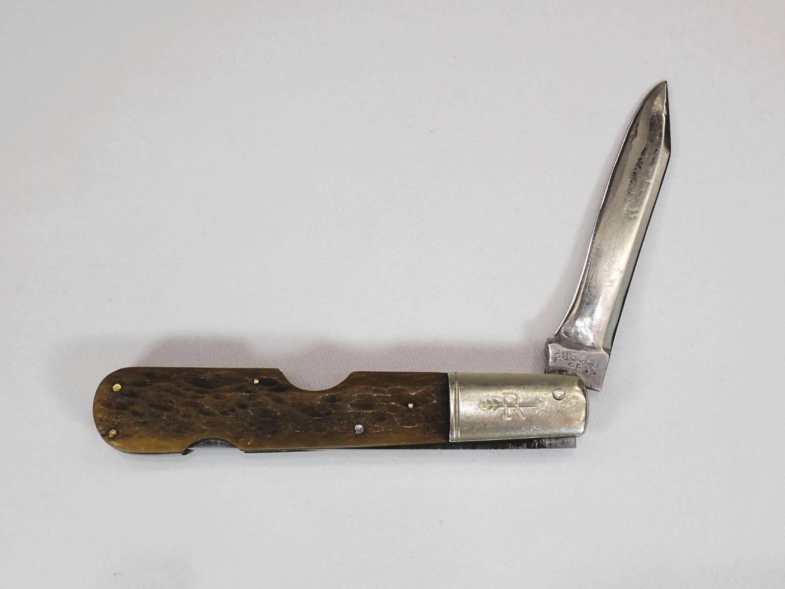 Antique Russell Barlow Pocket Knife No Nail Nick Easy Open Rare Bone Handle