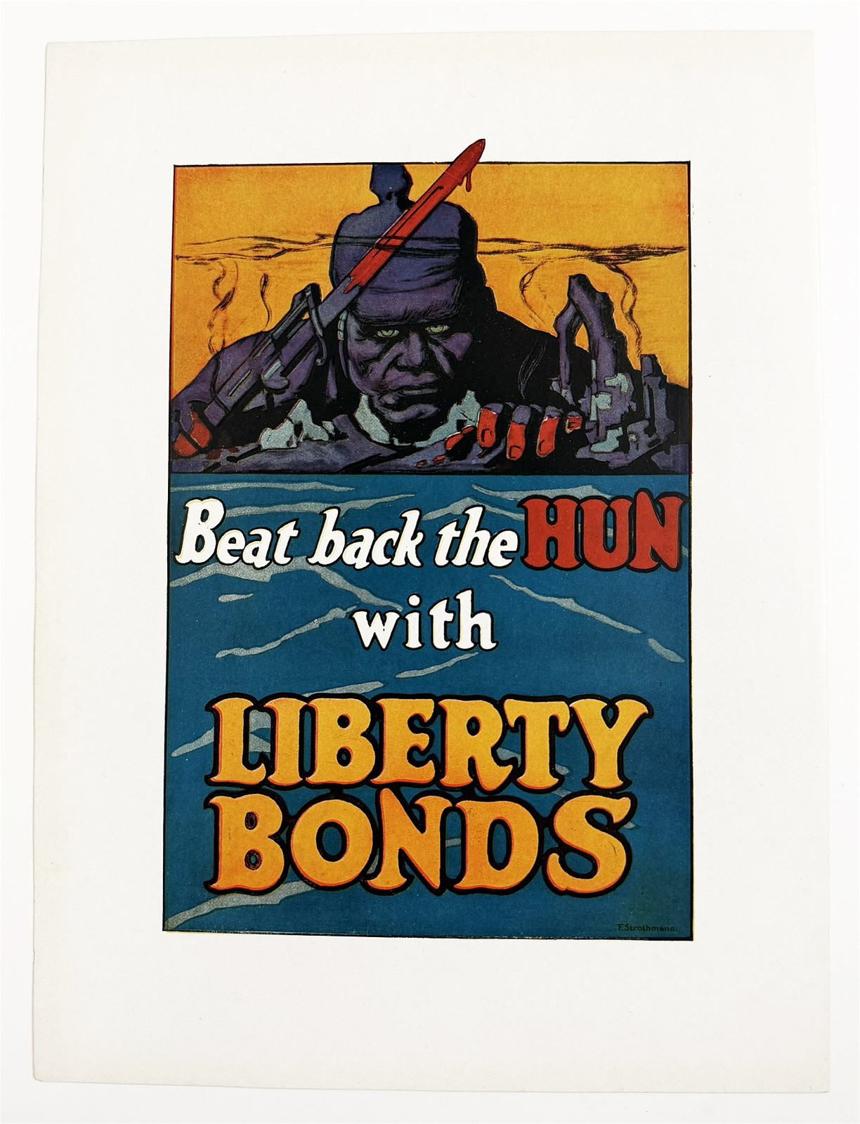 Original 1919 US WWI Small Format Poster - Beat Back the Hun With Liberty Bonds
