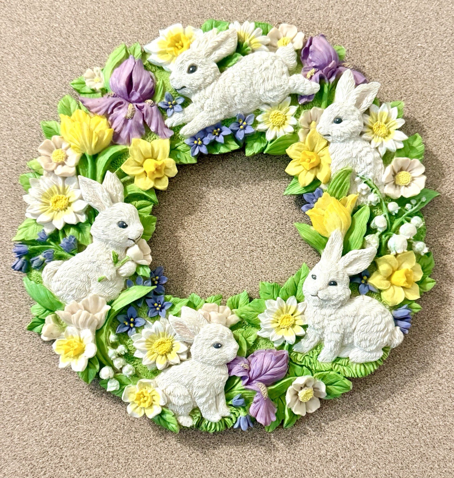 VTG Floral Bunny Rabbit Wreath Resin Wall Hanging Easter Spring Decor 8\ VTG Floral Bunny Rabbit Wreath Resin Wall Hanging Easter Spring Decor 8\
