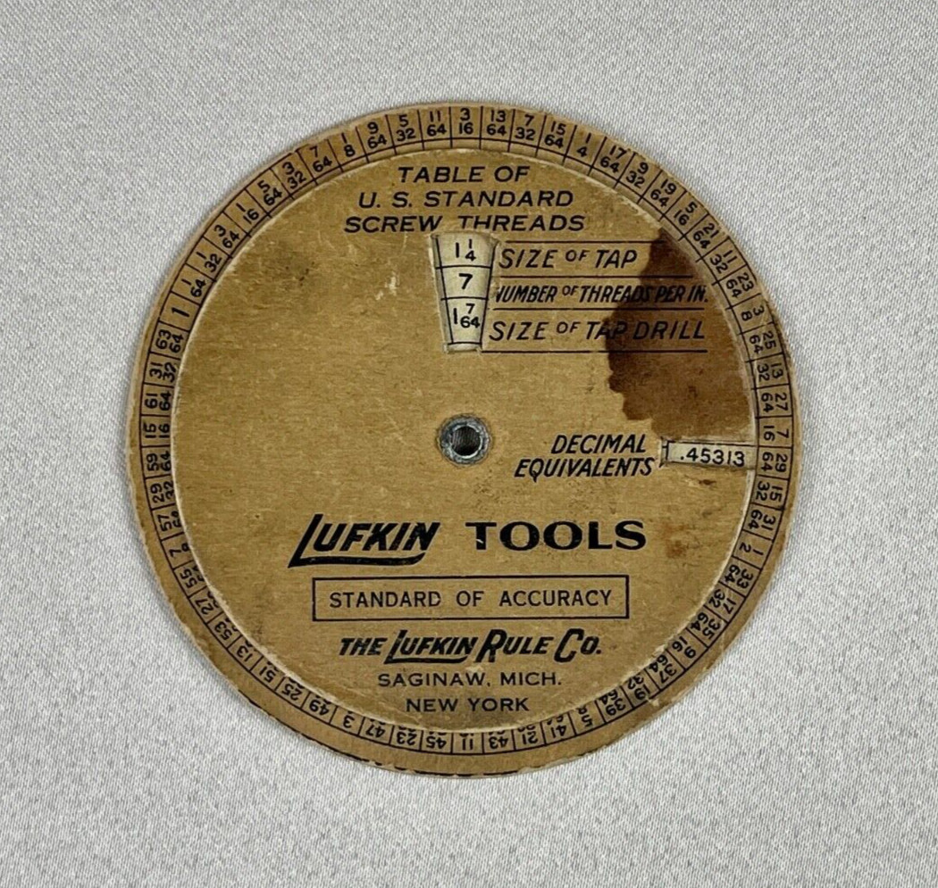 Vintage 1935 Lufkin Tools Standard Screw Threads Slide Calculator