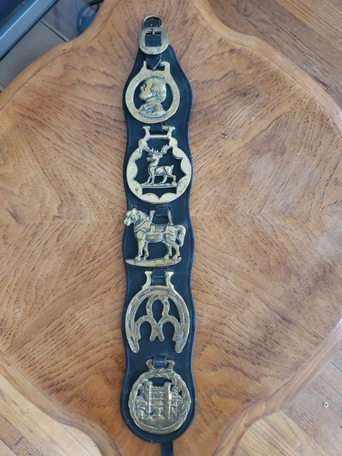 Vintage Brass Leather Horse Martingales Draft Horse 5 Display Medallions Vintage Brass Leather Horse Martingales Draft Horse 5 Display Medallions