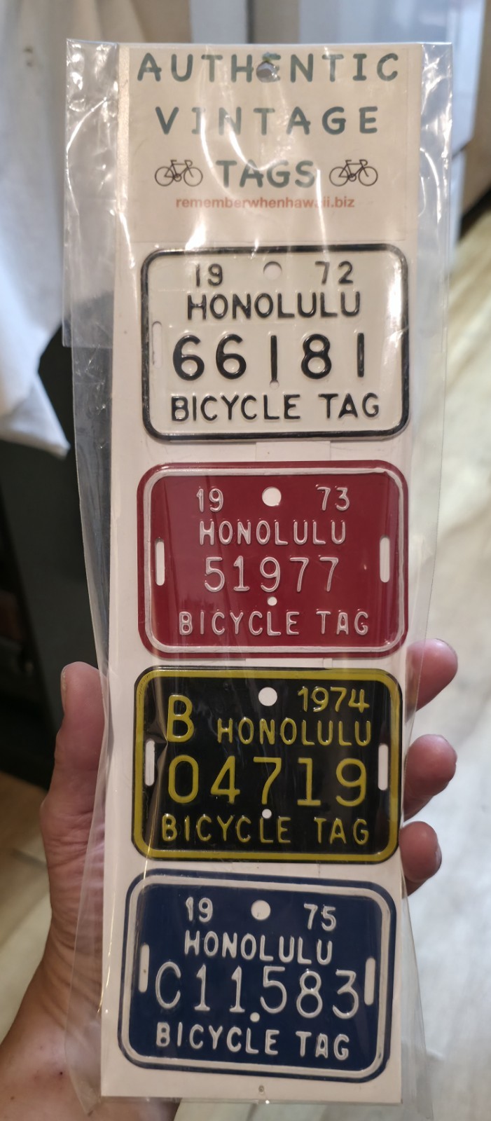 1972-1975 Honolulu Hawaii Bicycle License Plates Tags Set of 4 Vintage Aluminum