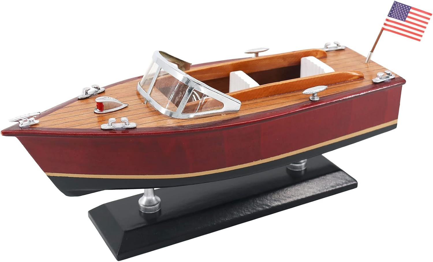 Wooden Speedboat Model, 10 Inch Classic Runabout Boat Decor