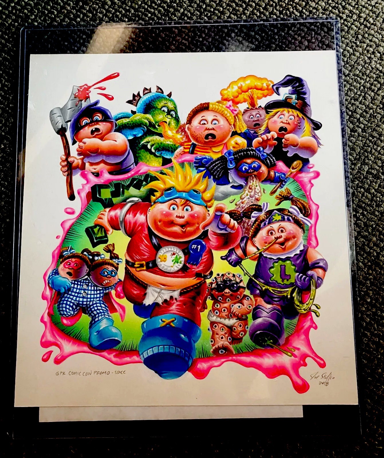Rare 1/1 GPK 2018 SDCC Poster Final Art Painting Garbage Pail Kids Adam Bomb