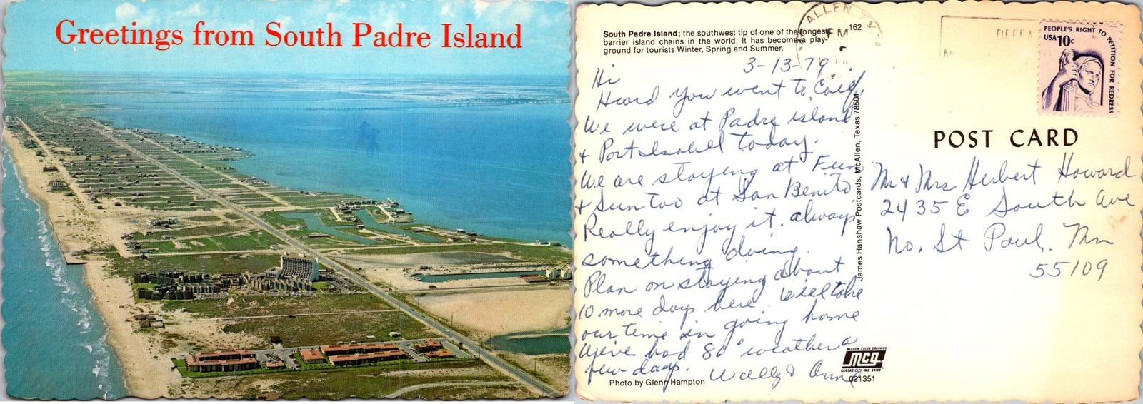 Grettings From South Padre Isalnd, TX. Postcards used 53828