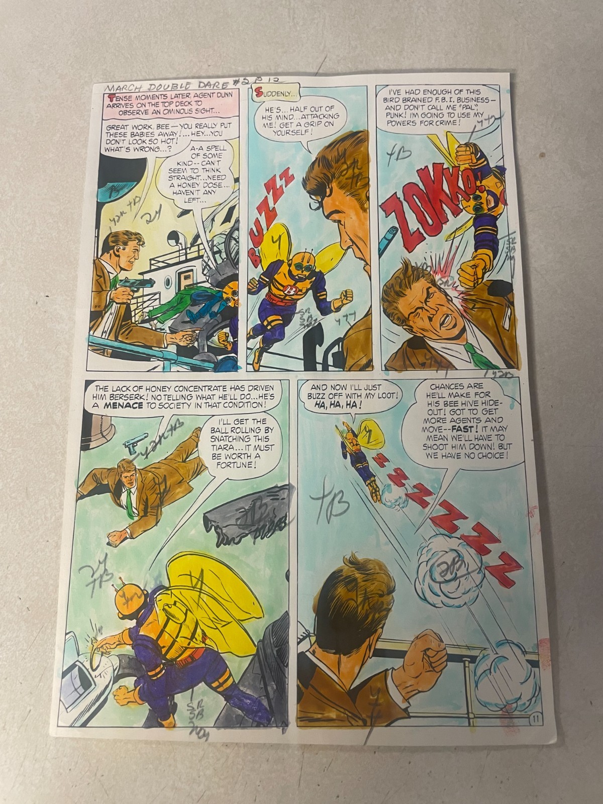 DOUBLE DARE #2 BEE MAN comic art color guide AYERS 1967 REVERTS TO CRIMINAL