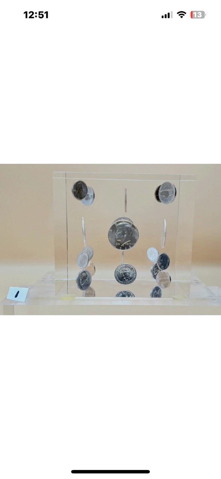 Acrylic Embedded 19 USA MINT COINS, Large Lucite 5x5. Stunning. STATEMENT PIECE.