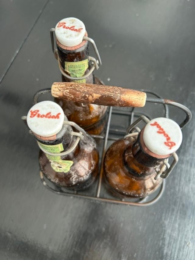 Grolsch Lager beer bottles brown glass with porcelain  swing tops