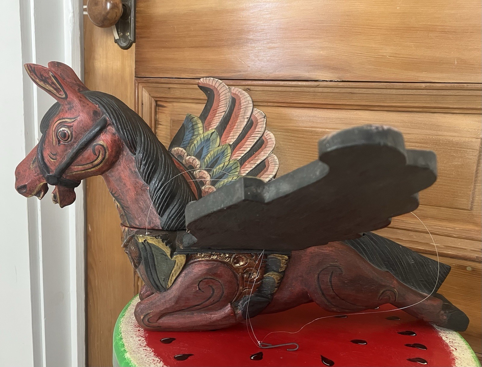 Vtg Flying Winged Pegasus Horse Carved Bali Spirit Chaser Crib Guardian
