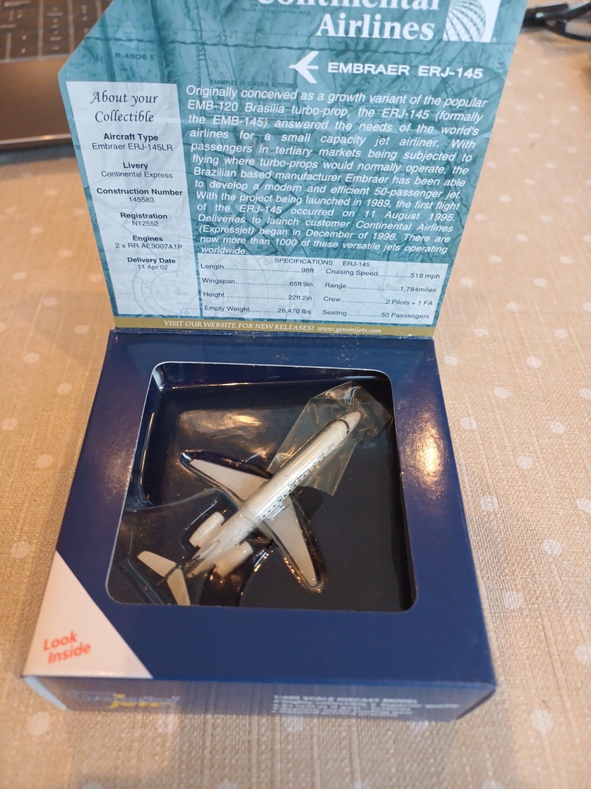 RARE Gemini Jets GJCOA623 1/400 Continental Airlines Embraer ERJ-145 REF PL9