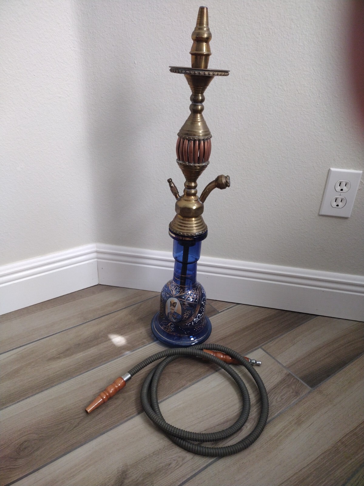 Antique Iran Persian Hookah Glass Base /Vase Cobalt Blue Swirl Authentic vintage Antique Iran Persian Hookah Glass Base /Vase Cobalt Blue Swirl Authentic vintage