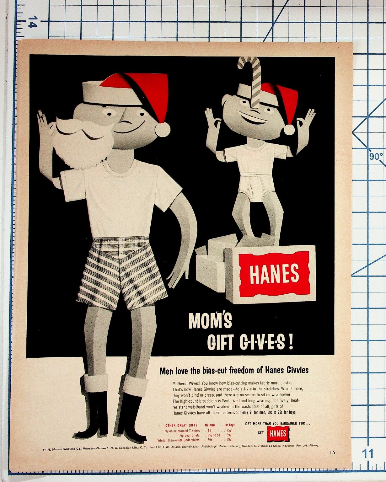 Vintage Hanes Underwear Ad 1950s Christmas Gift Givvies Magazine Print Vintage Hanes Underwear Ad 1950s Christmas Gift Givvies Magazine Print