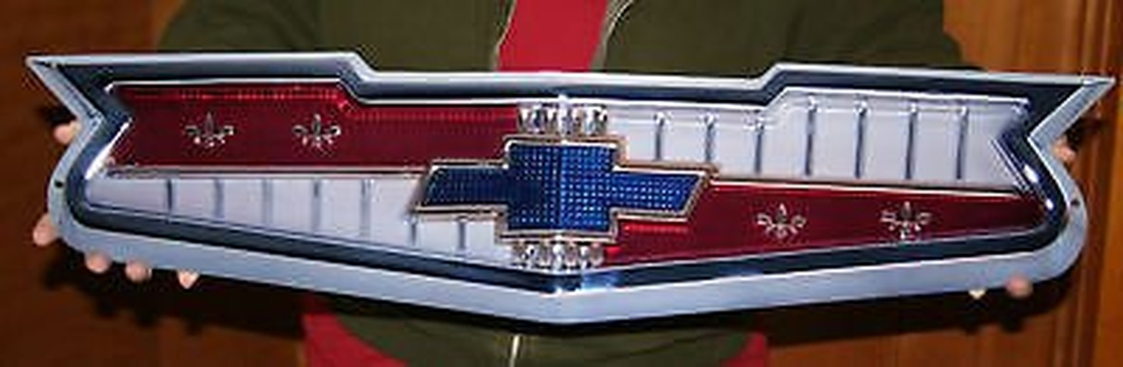 1956-1957 GM Chevrolet V8 Hood Emblem Metal Sign 30 1956-1957 GM Chevrolet V8 Hood Emblem Metal Sign 30