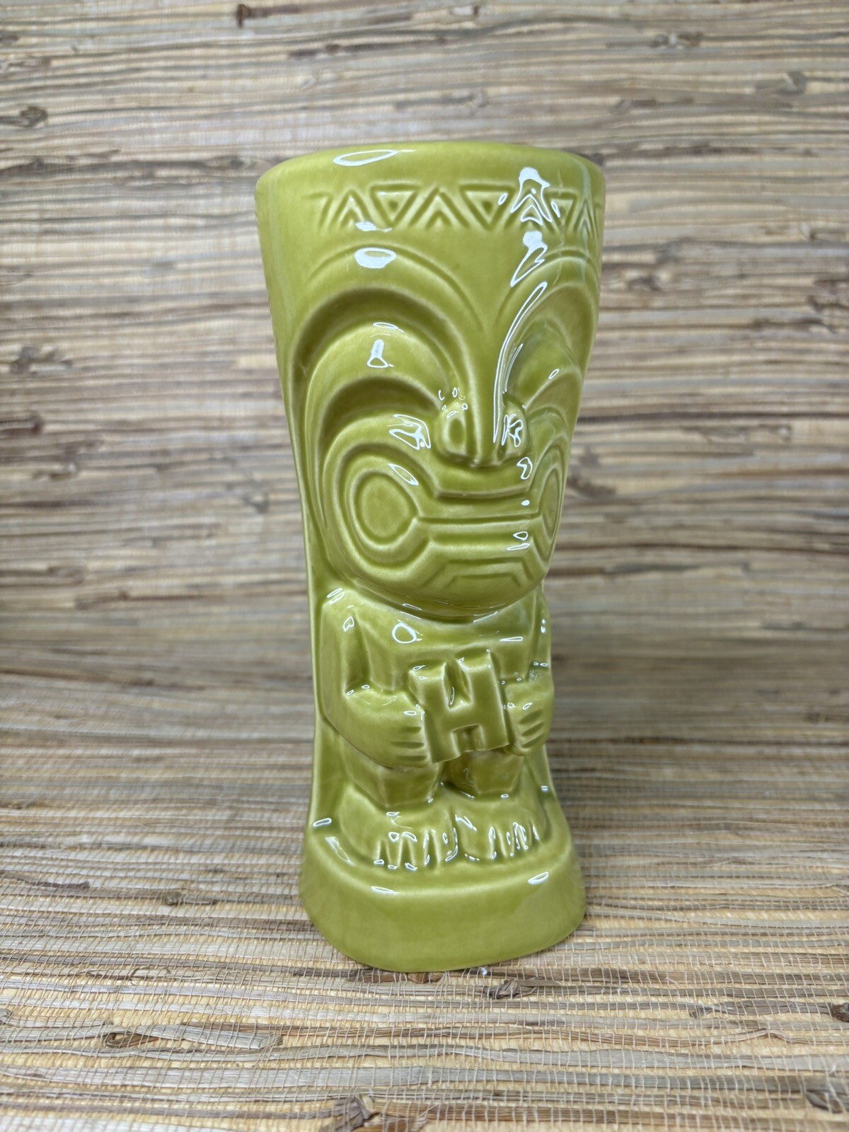 Tiki Mug by Squid for Houlihans Green Tiki Guy by Bauer Pottery Tiki Bar Mai Tai