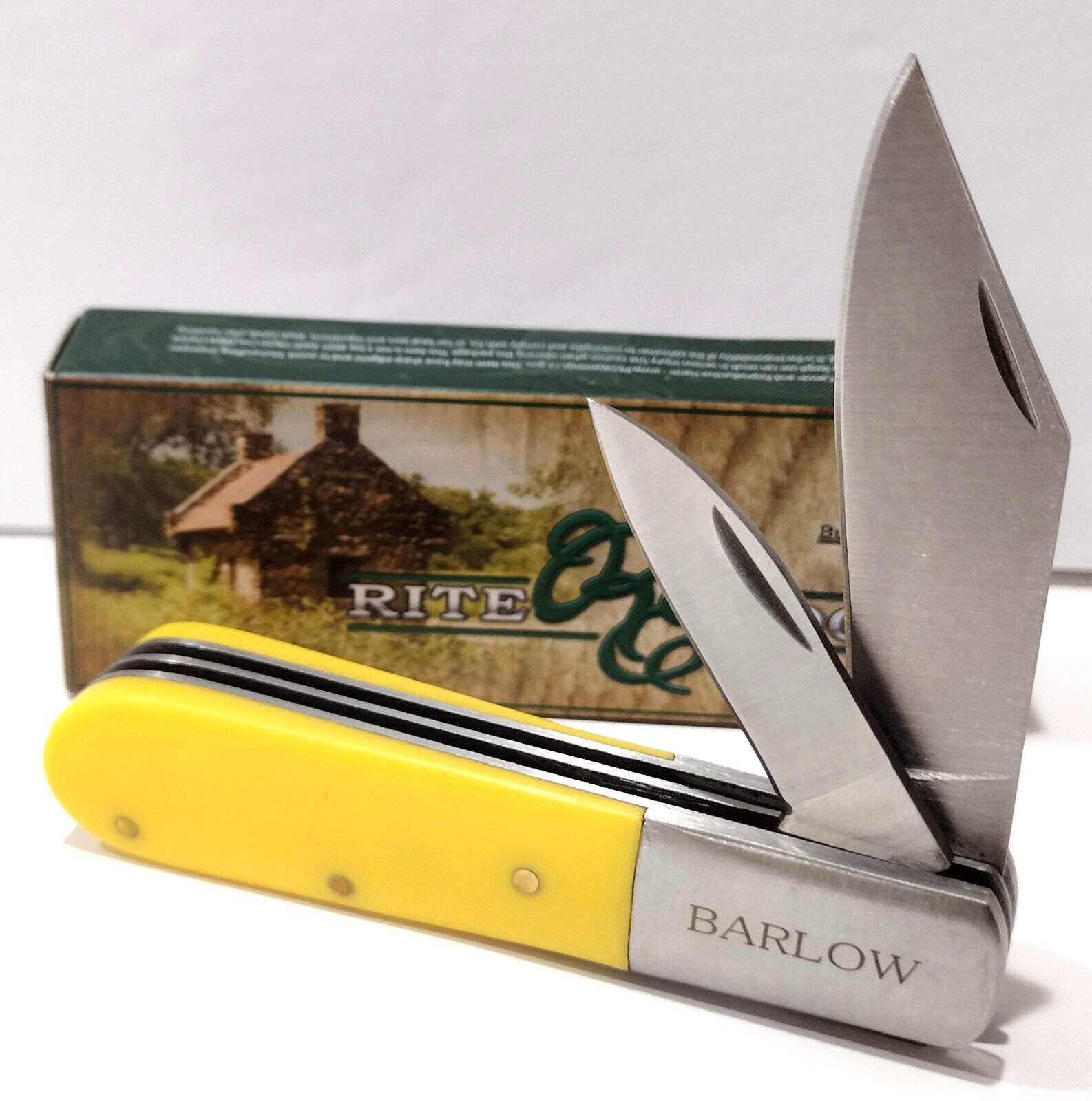 RITE-EDGE Yellow Handle 2 Blade Pen BARLOW Folding Pocket Knife 3 1/4\