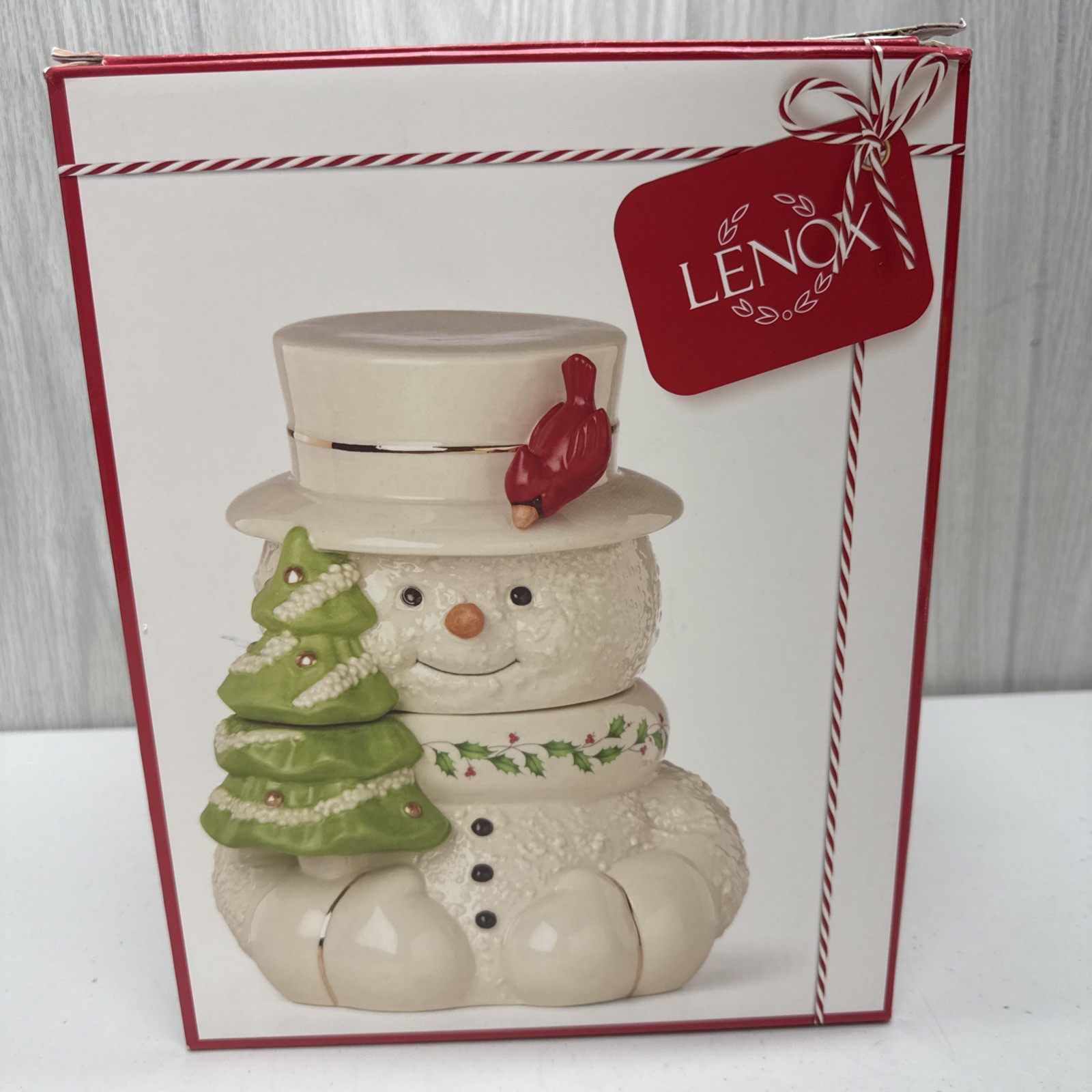 Lenox Happy Holly Days Snowman Cookie Jar Xmas Tree Cardinal With Box