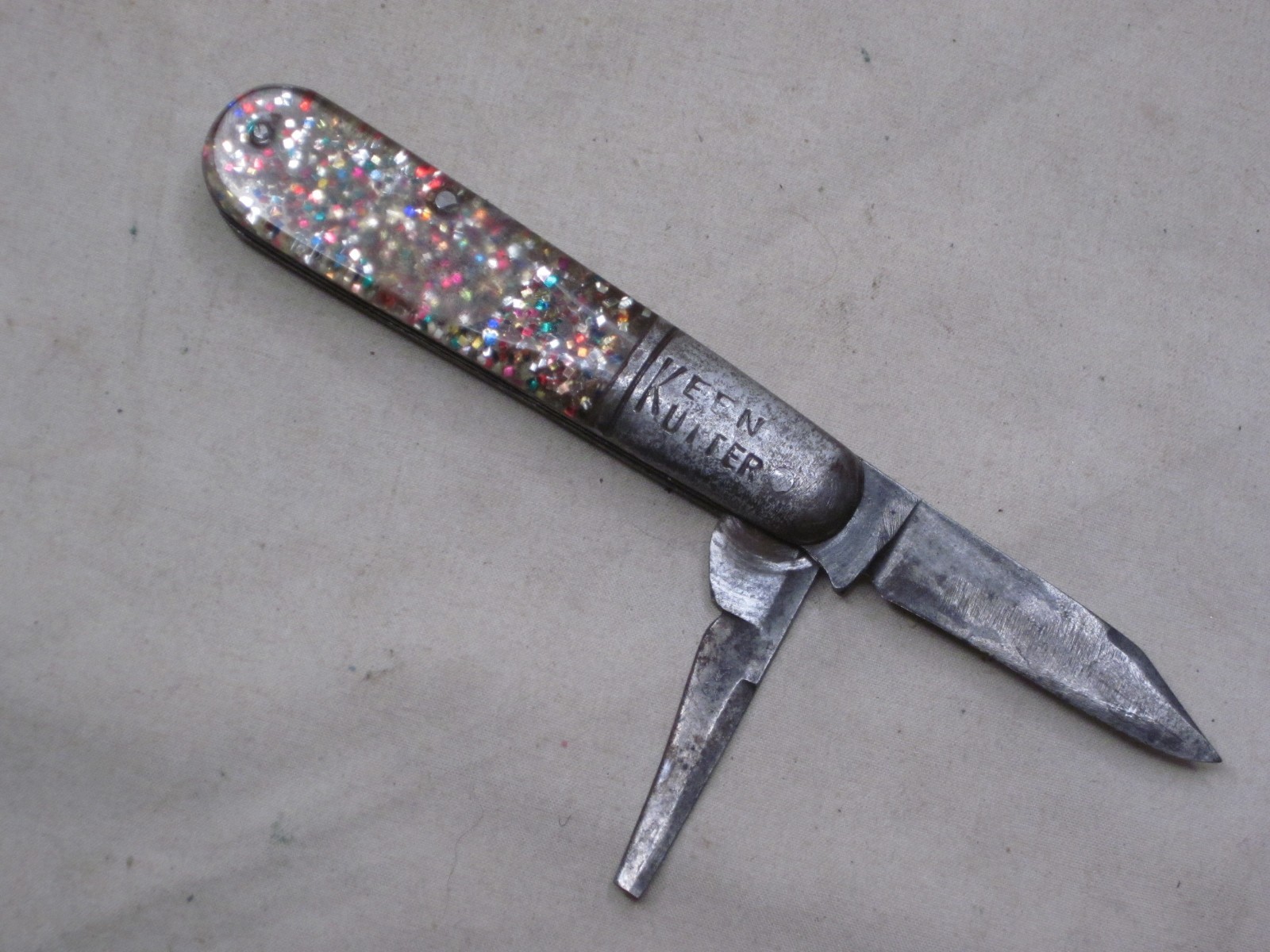 rare KEEN KUTTER sparkle glitter handle double blade folding pocket knife