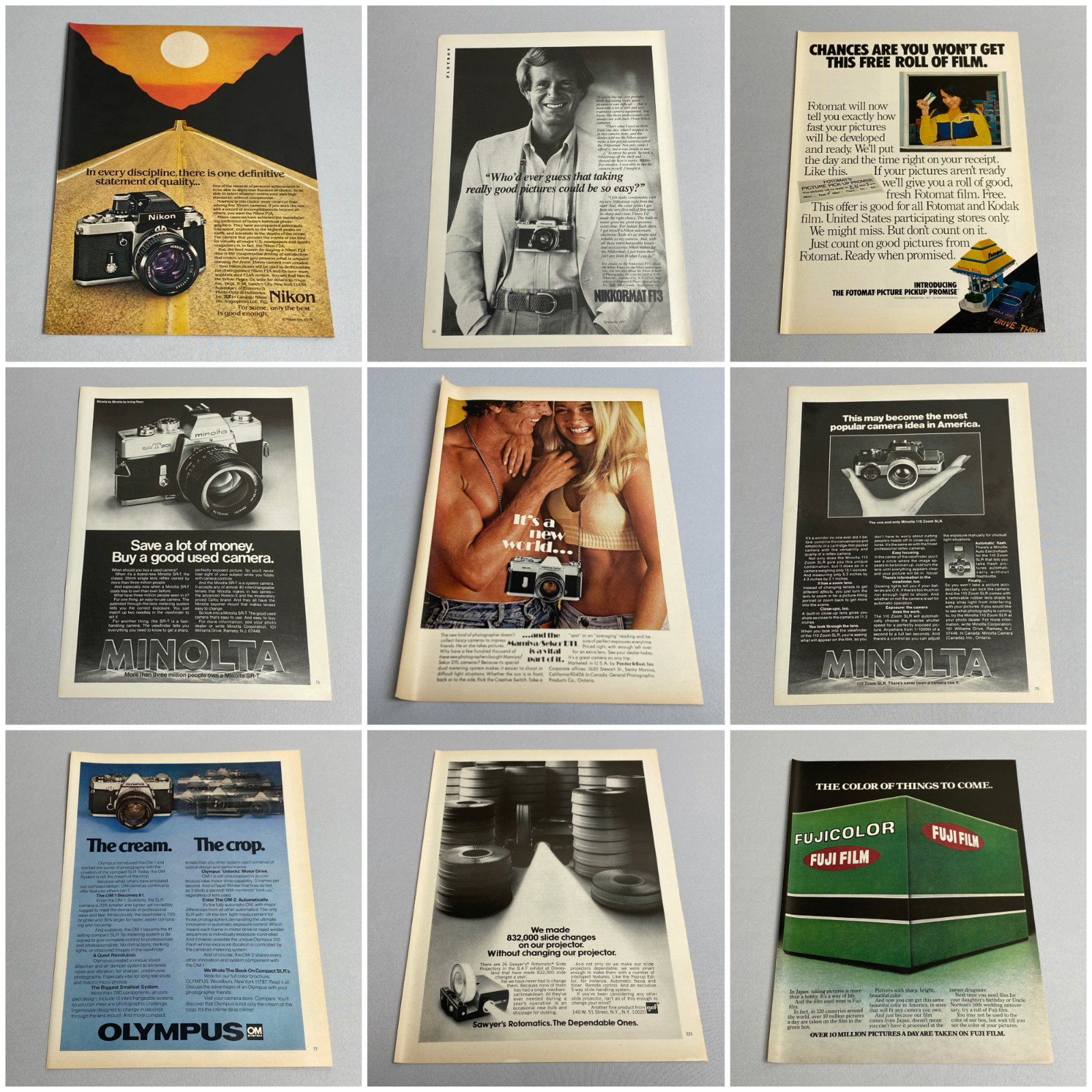 '70s 35mm Cameras, Film, Slides - Vintage Magazine Print Ads - Lot of 9