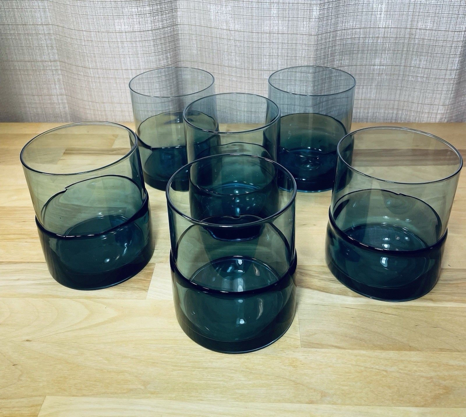 Double Dipped 6 Blue Handblown Double Old Fashioned Rock Glasses Brutalist 16 Oz
