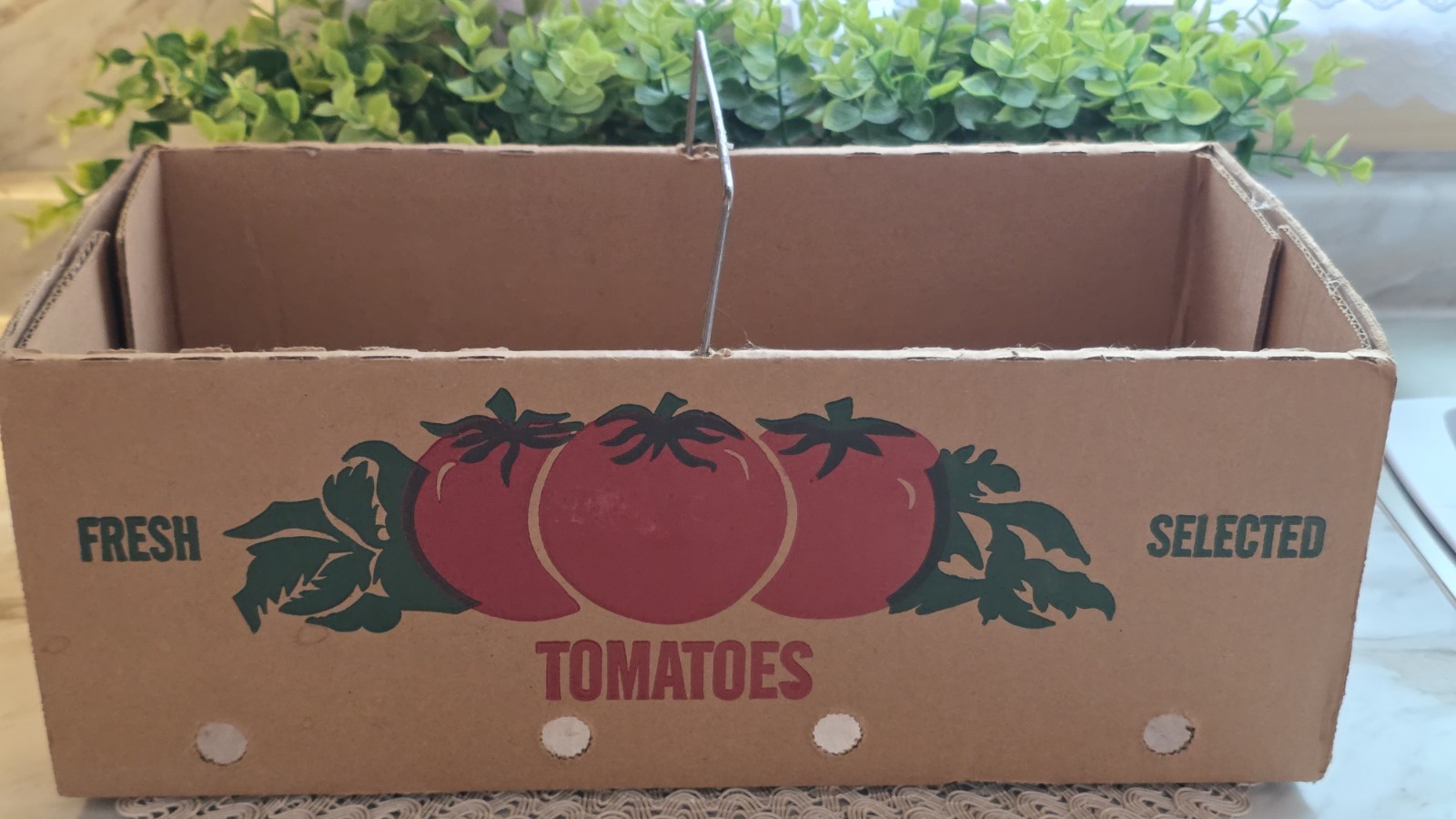 Rare VTG  Field Grown Tomato Cardboard Basket Crate  W/ Metal Handle Ohio USA