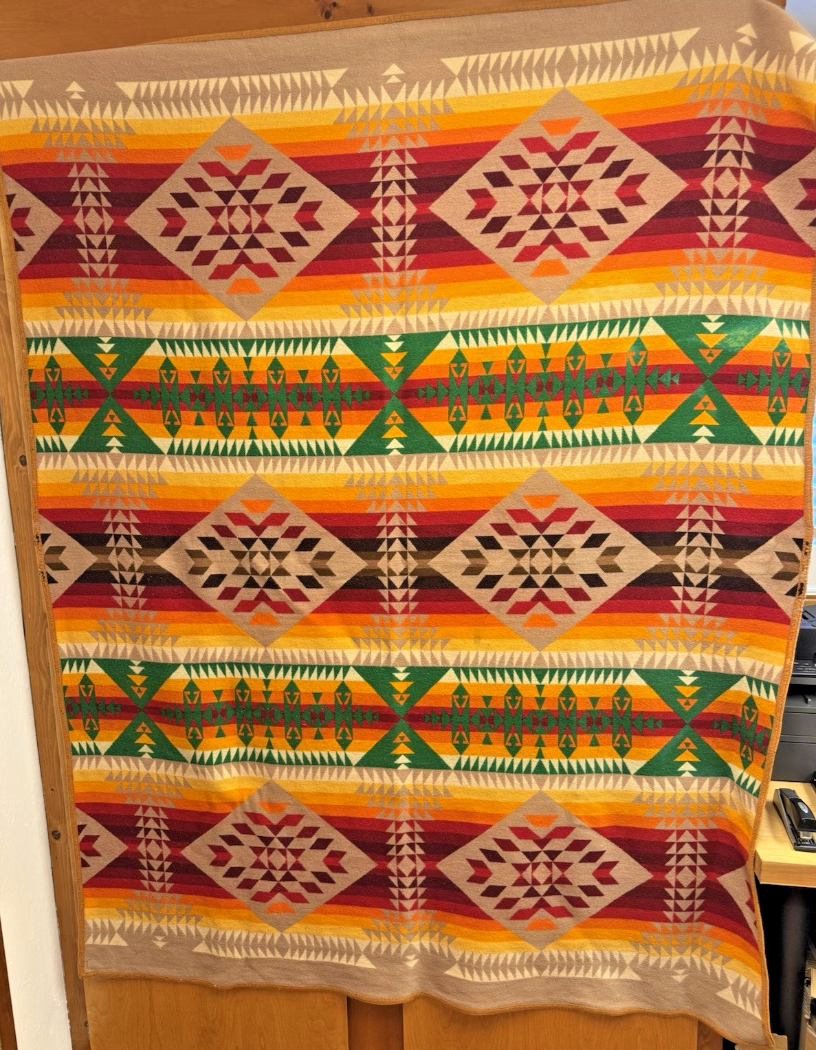 Vintage Pendleton Chief Joseph Wool Blanket Robe Khaki Desert Tan Sunset 58x74