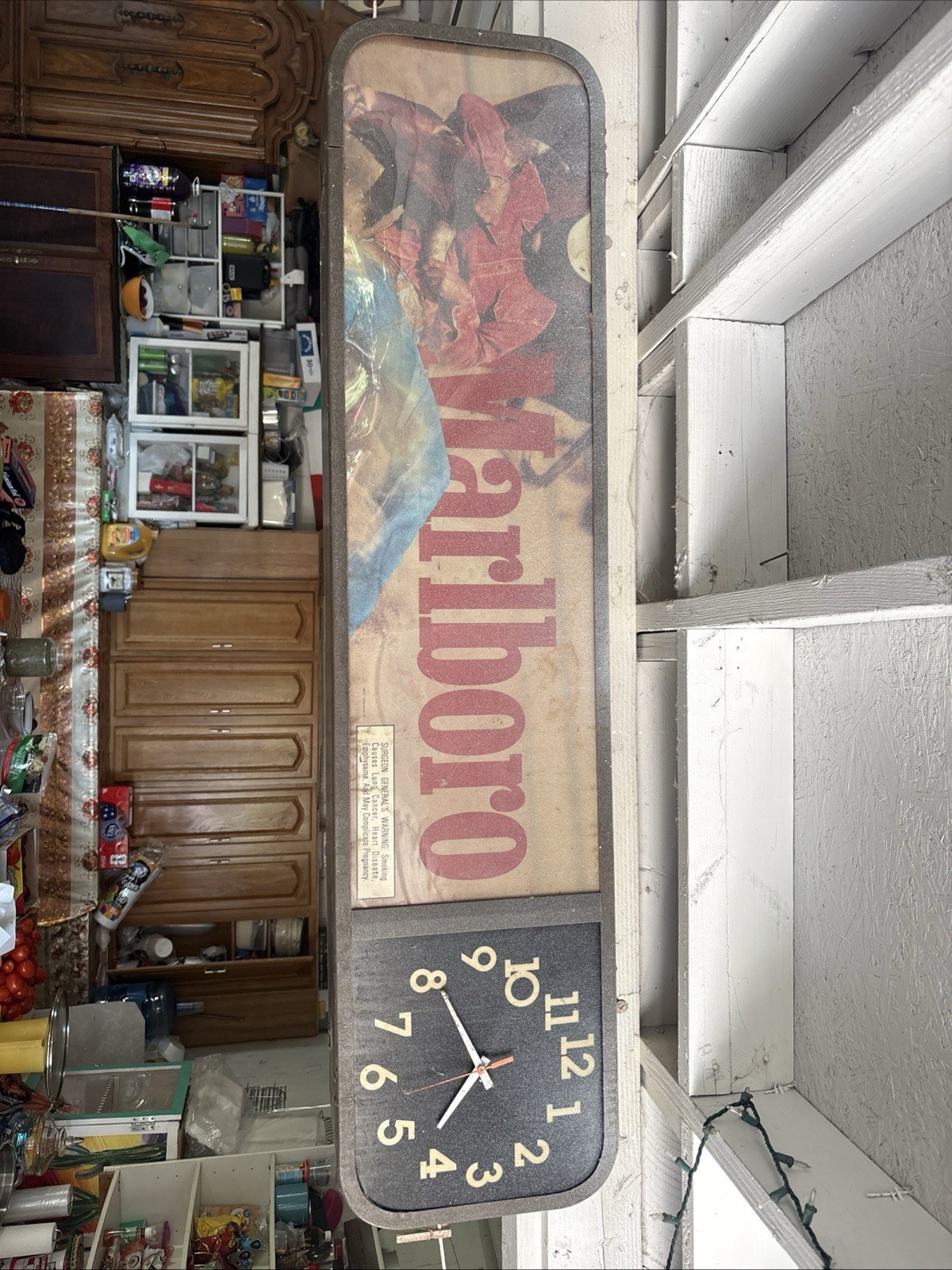 Marlboro Light Up Clock With Man Smocking Cigar Metal  Sides As Is Vintage Retro