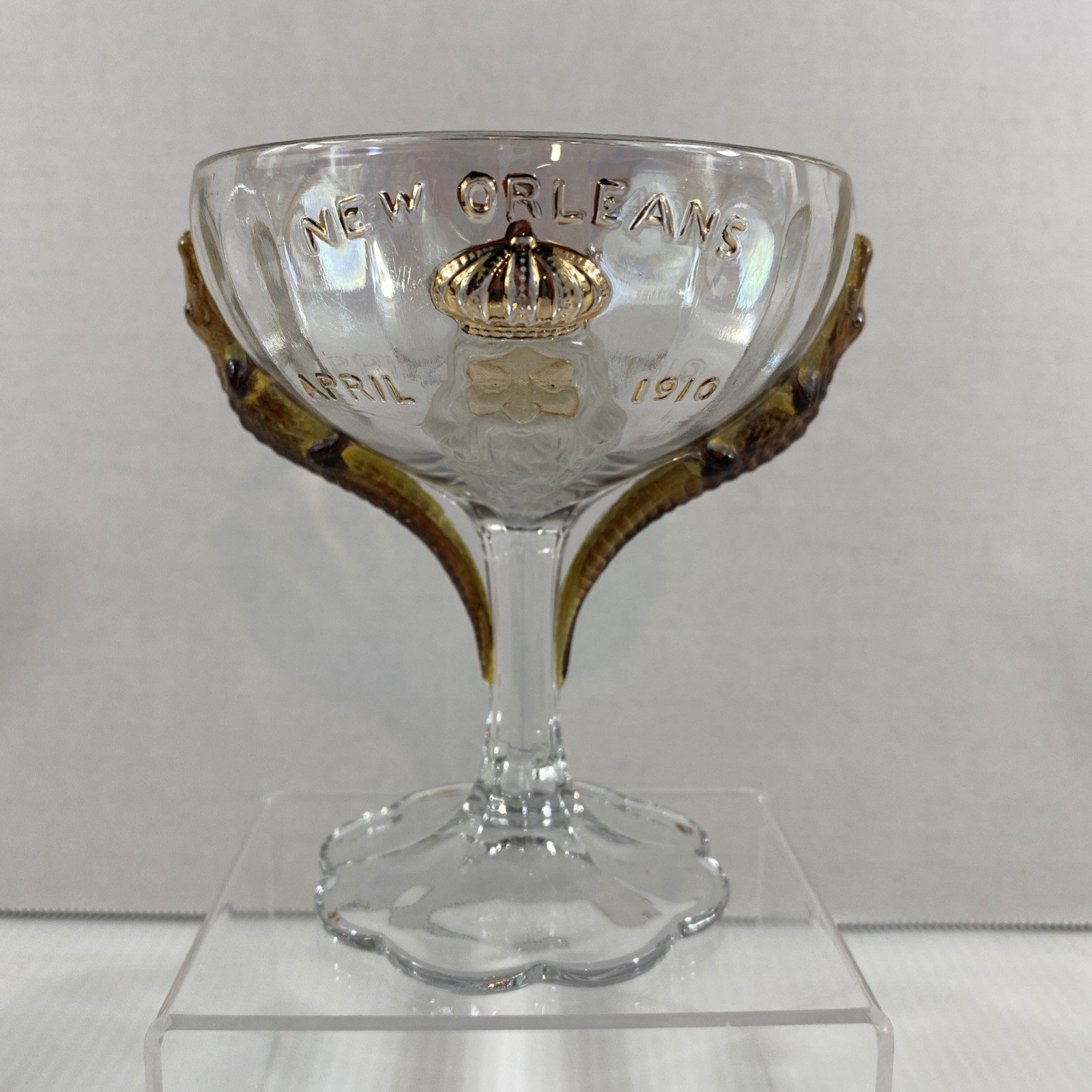 1910 New Orleans Shriners Goblet Glass Alligator Syria Pittsburgh Westmoreland