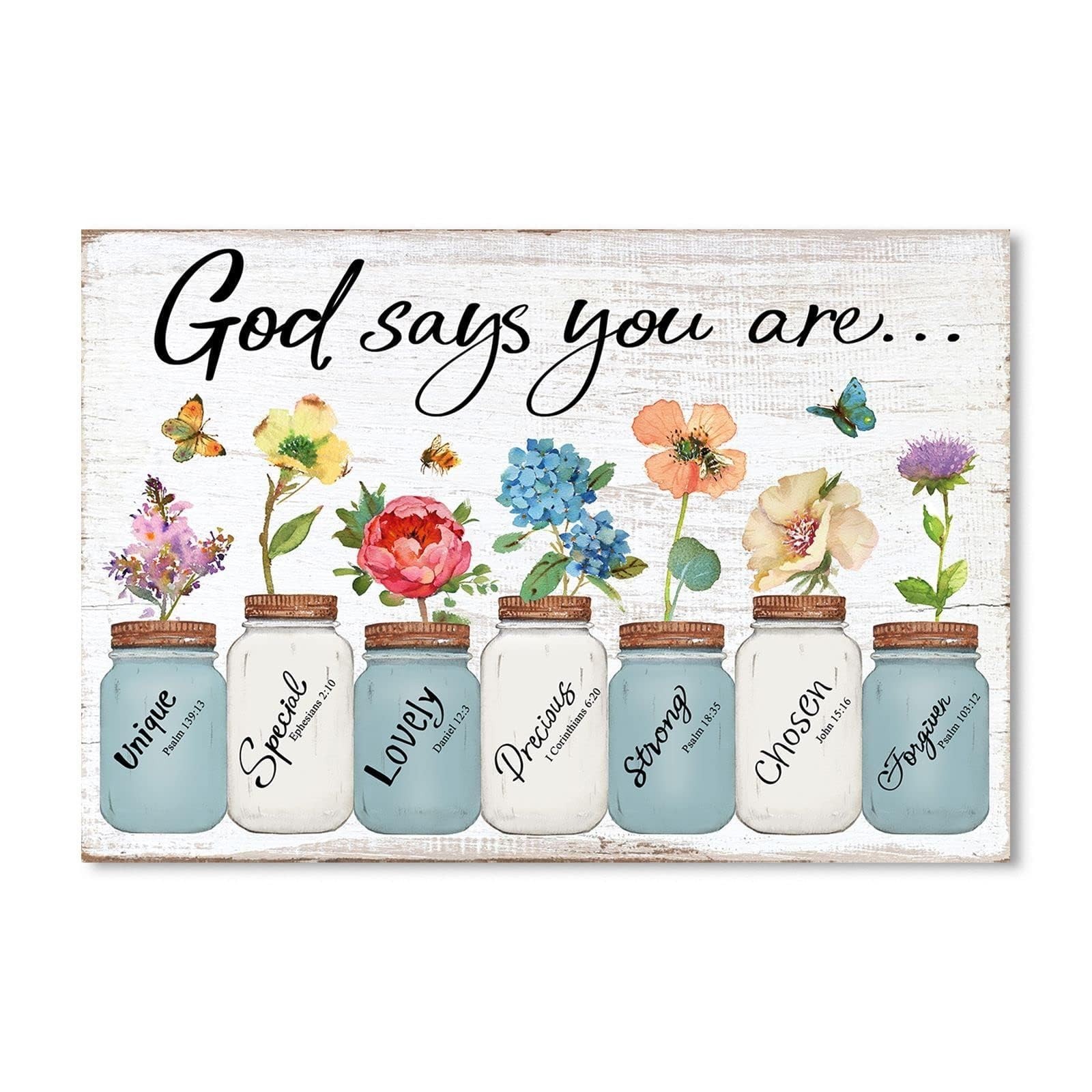 Inspirational Floral Canvas Wall Art: God Says You Are Positive Quotes Wall D...