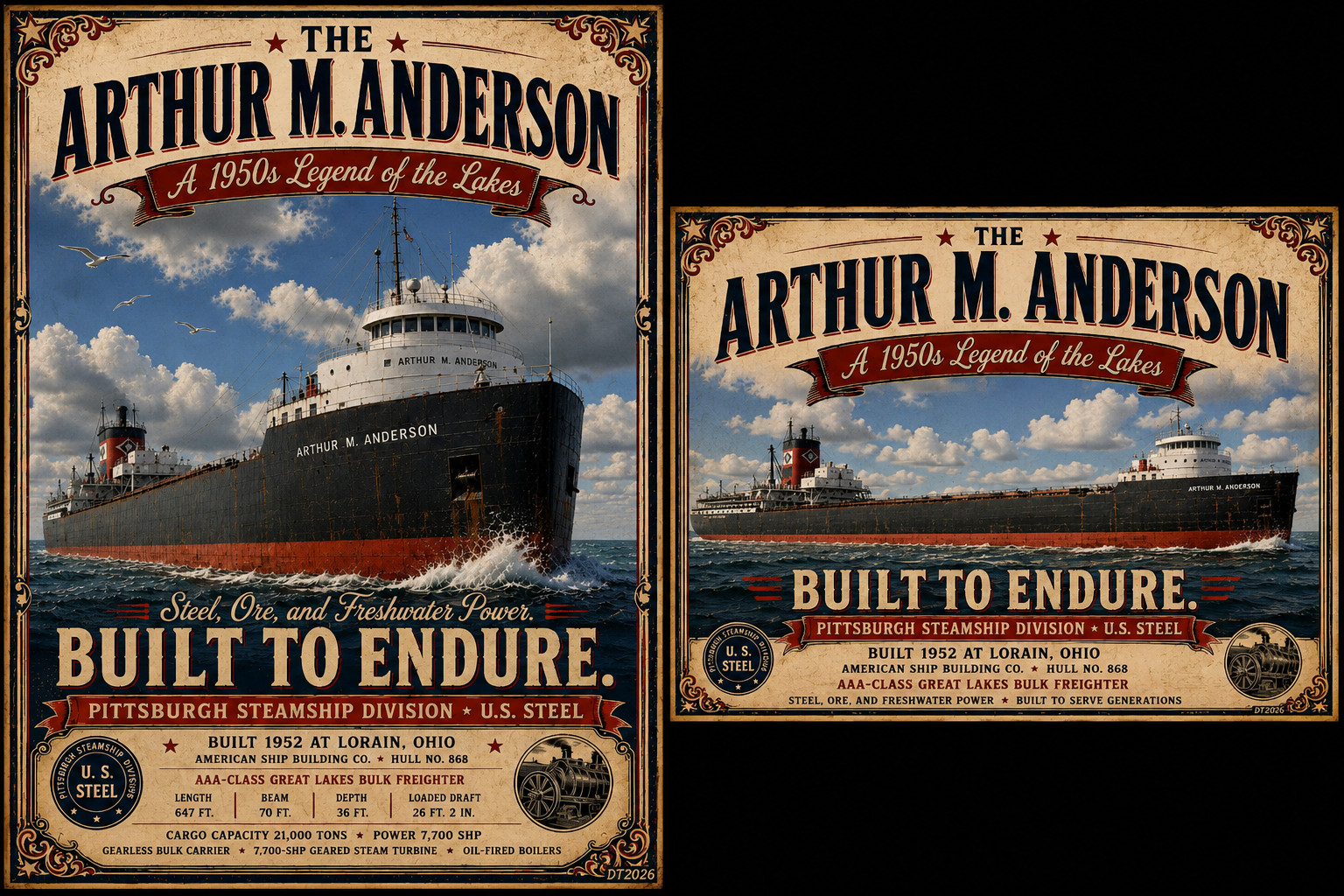Arthur M. Anderson Great Lakes Freighter Poster Set of 2 poster 11x17