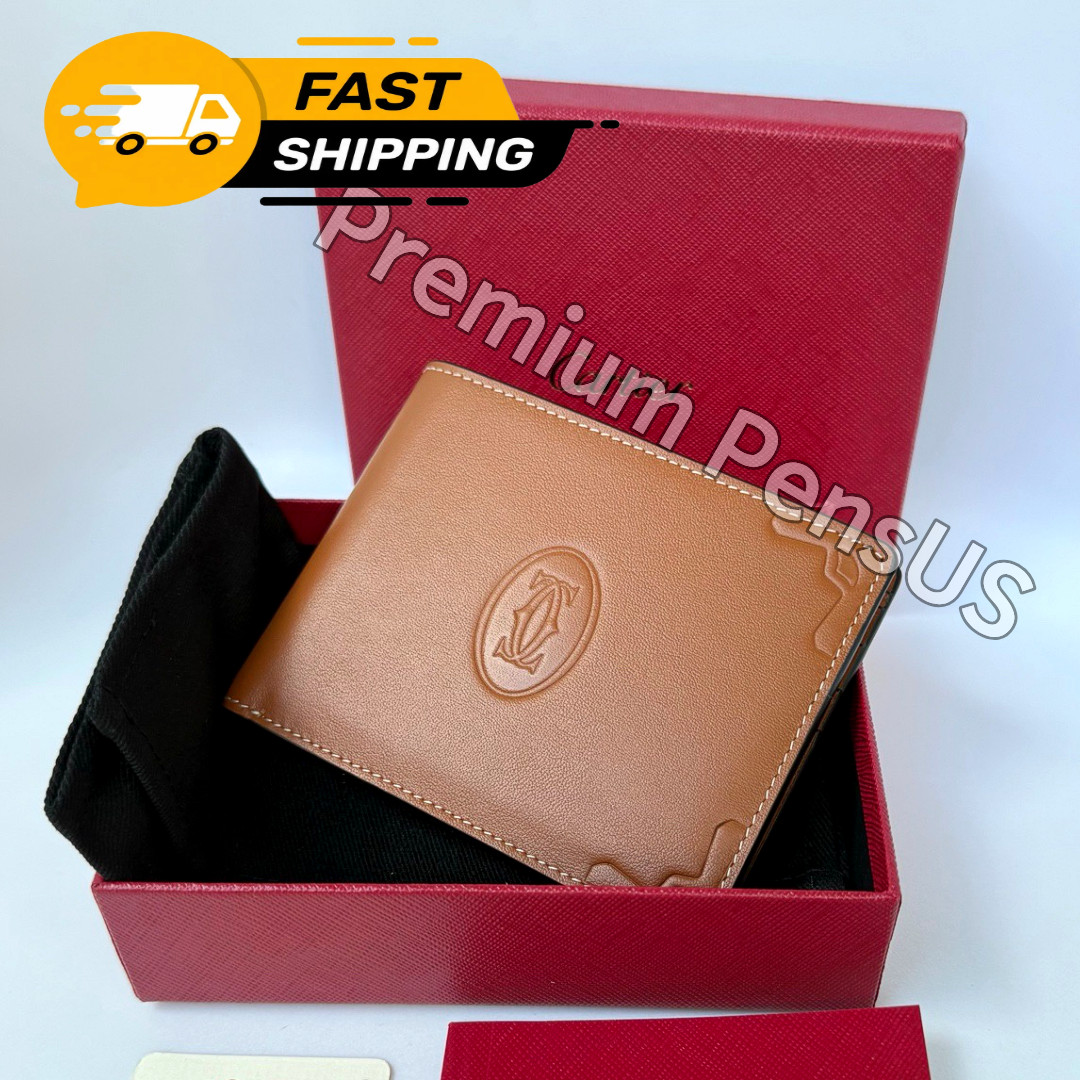 CARTIER Must De Cartier Camel Leather Bifold Wallet Vintage New Old Stock Rare