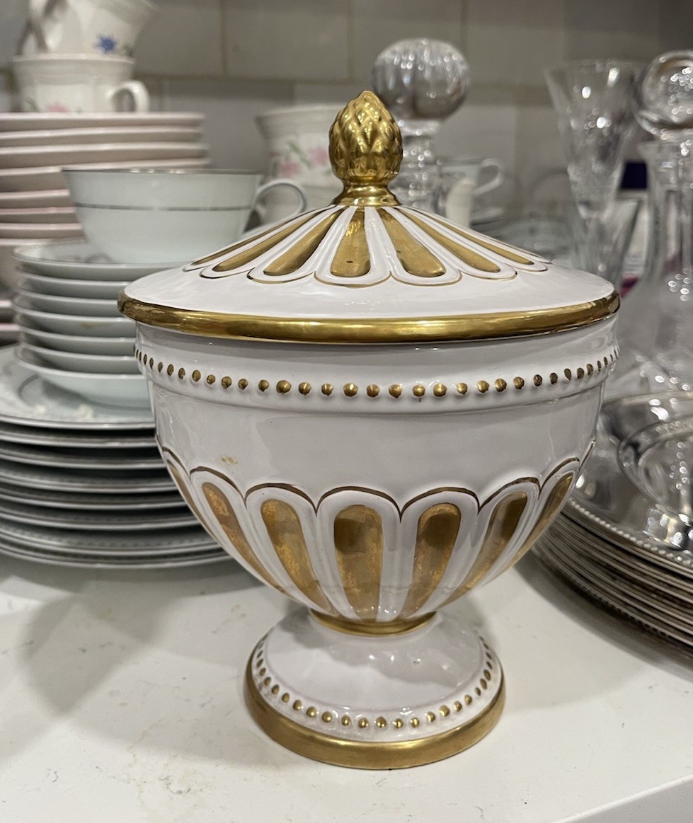 Ugo Zaccagnini Italian Ceramic Lidded Urn with Gilt Accents Vintage Rare