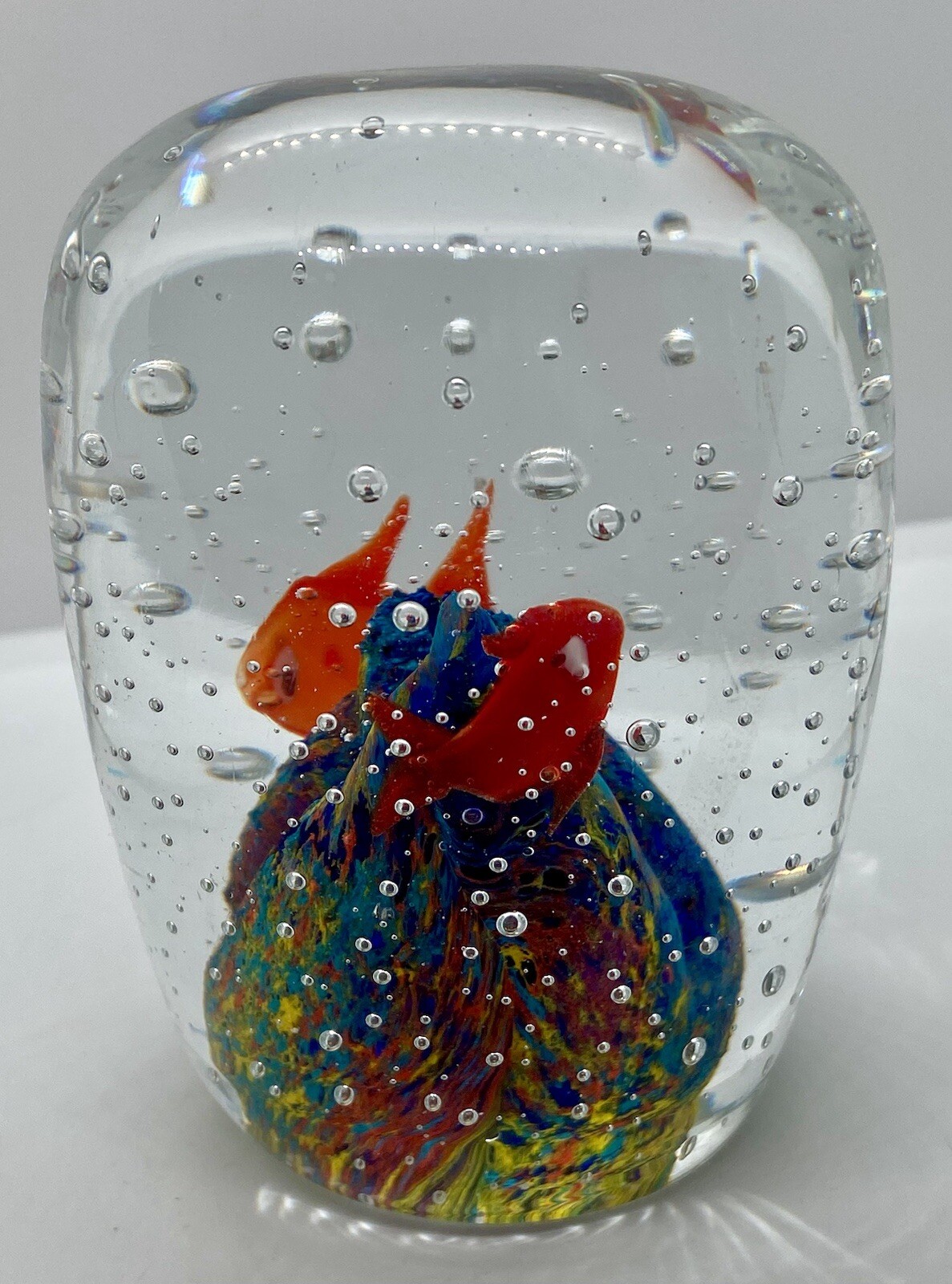 Art Glass Paperweight Large Dome Shape Goldfish Angel Koi Bubbles Pretty Perfect