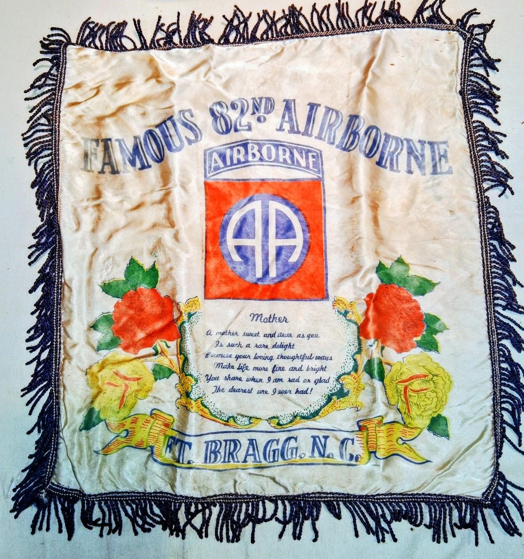 Vintage 82nd Airborne Fort Bragg NC Mother Pillow Sham WWII Era Military