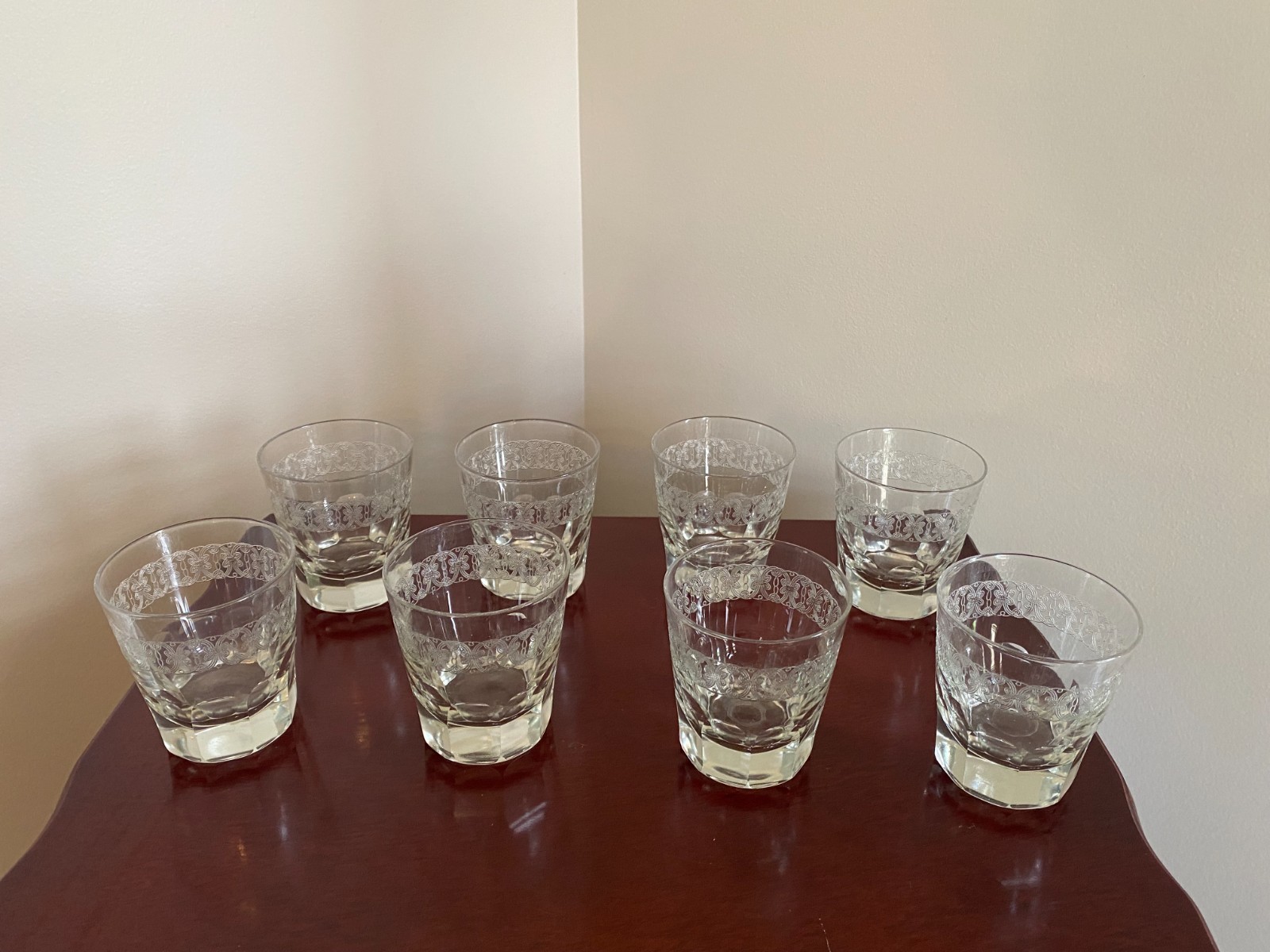 Vintage Clear Glass Drinking Glasses Water Tumblers Barware - Set of 8